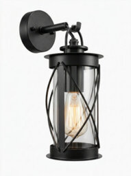 Outdoor Garden Wall Lantern Black Metal Glass Down Light - thumbnail 2