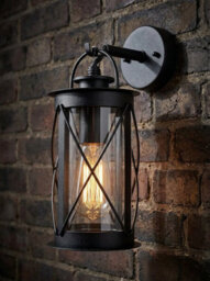 Outdoor Garden Wall Lantern Black Metal Glass Down Light - thumbnail 4