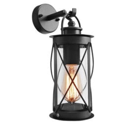 Outdoor Garden Wall Lantern Black Metal Glass Down Light - thumbnail 1