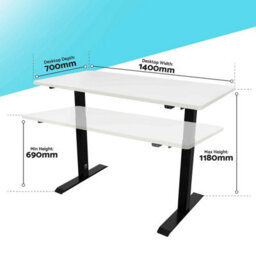 Dellonda White Electric Adjustable Standing Desk, Quiet, Home Office, 1400X700mm - thumbnail 5