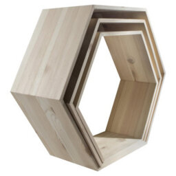 Woodeedoo Set Of 3 Hexagonal Wall Shelves Unfinished Solid Pine Hanging Display Units Home Organisation Decoration Photo Shelf - thumbnail 2
