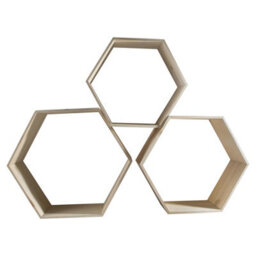 Woodeedoo Set Of 3 Hexagonal Wall Shelves Unfinished Solid Pine Hanging Display Units Home Organisation Decoration Photo Shelf - thumbnail 3