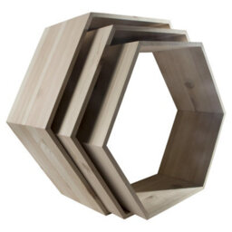 Woodeedoo Set Of 3 Hexagonal Wall Shelves Unfinished Solid Pine Hanging Display Units Home Organisation Decoration Photo Shelf - thumbnail 6