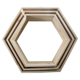 Woodeedoo Set Of 3 Hexagonal Wall Shelves Unfinished Solid Pine Hanging Display Units Home Organisation Decoration Photo Shelf - thumbnail 4