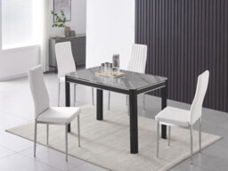Furnizone UK Milano 4-Seater Grey Marble-Effect Glass Dining Table And 4 Monza White Faux Leather Chairs - thumbnail 1