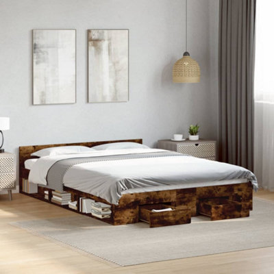 Walplus Modern Engineered Wood Bed Frame With Storage Drawers And Plywood Slatted Base - image 1