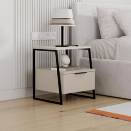 Fwstyle Sandstone 1 Door Bedside Table Nightstand Cabinet Open Shelf (H) 50 (W) 45 (D) 40.9Cm - thumbnail 1