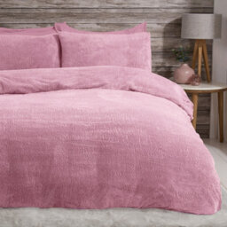 Smart Living Teddy Bear Fluffy Bedding Set, Thermal Warm & Cosy Super Soft Fleece Duvet Cover Set With Pillowcases -  Mauve - thumbnail 1
