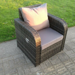 Fimous Dark Grey Mixed Reclining Curved Rattan Garden Chair Patio Outdoor With Cushion