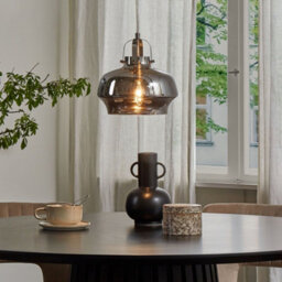 Wyld And Coco Lumina Smoked Grey Glass Pendant Lamp With Silver Industrial Frame, 20Cm X 120Cm - thumbnail 2