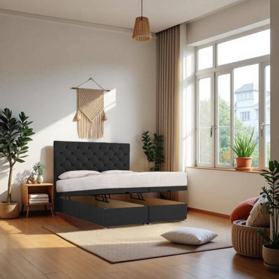 "Knight Sleep Athens End Opening Ottoman Bed Black Plush 2Ft6 With Mattress & 24""headboard - Small Single" - image 1