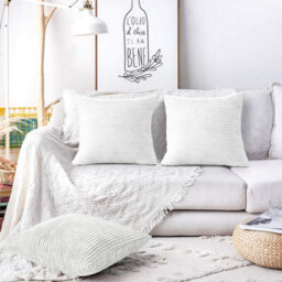 Ameha White Velvet Cushion Set, 18X18 Inch, Includes 2 Filled Cushions & 2 Covers, Soft, Breathable & Hypoallergenic - thumbnail 4