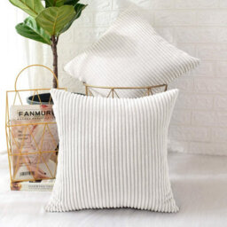 Ameha White Velvet Cushion Set, 18X18 Inch, Includes 2 Filled Cushions & 2 Covers, Soft, Breathable & Hypoallergenic
