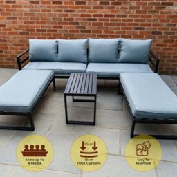 Nustone Outdoor Garden Lounger Sofa Set With Coffee Table And Footstools, Seats 4 People In Grey - thumbnail 4