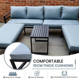 Nustone Outdoor Garden Lounger Sofa Set With Coffee Table And Footstools, Seats 4 People In Grey - thumbnail 3