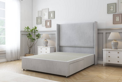 "Sloomy Devonshire Silver Naples Divan Bed Base 2 Drawers Foot-End With 54"" Wingback Headboard 6' Super King" - image 1