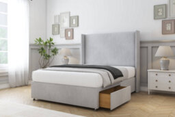 "Sloomy Devonshire Silver Naples Divan Bed Base 2 Drawers Foot-End With 54"" Wingback Headboard 6' Super King" - thumbnail 4