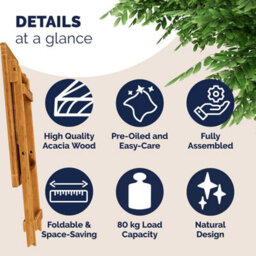 Casaria 70X70Cm Square Folding Garden Table - Solid Acacia Wood - Pre-Oiled Weather-Resistant Outdoor Coffee Table - Natural Brown - thumbnail 2
