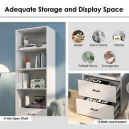 Costway 6-Tier Wood Tall Bookshelf Bookcase Organizer Display Shelf W/ 2 Drawers - thumbnail 5