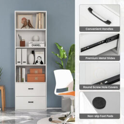 Costway 6-Tier Wood Tall Bookshelf Bookcase Organizer Display Shelf W/ 2 Drawers - thumbnail 6