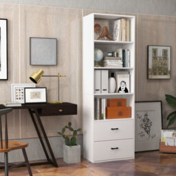 Costway 6-Tier Wood Tall Bookshelf Bookcase Organizer Display Shelf W/ 2 Drawers - thumbnail 9