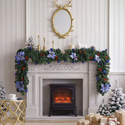 Living And Home 2.7M Artificial Christmas Garland With Led Lights Blue Flower Red Berry Home Decoration - image 1