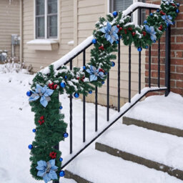 Living And Home 2.7M Artificial Christmas Garland With Led Lights Blue Flower Red Berry Home Decoration - thumbnail 3