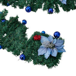 Living And Home 2.7M Artificial Christmas Garland With Led Lights Blue Flower Red Berry Home Decoration - thumbnail 7