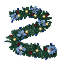 Living And Home 2.7M Artificial Christmas Garland With Led Lights Blue Flower Red Berry Home Decoration - thumbnail 4