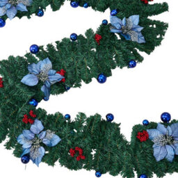 Living And Home 2.7M Artificial Christmas Garland With Led Lights Blue Flower Red Berry Home Decoration - thumbnail 6
