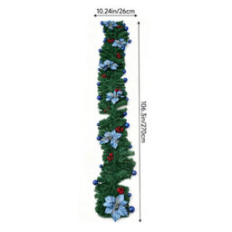 Living And Home 2.7M Artificial Christmas Garland With Led Lights Blue Flower Red Berry Home Decoration - thumbnail 8