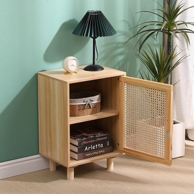 Spot On Dealz Rattan Bedside Table Cabinet With 1 Door Frame With Pb And Melamine Rattan Decoration 2 Tier Storage Pine Wooden Legs - image 1