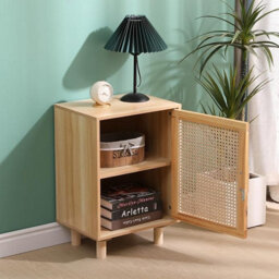 Spot On Dealz Rattan Bedside Table Cabinet With 1 Door Frame With Pb And Melamine Rattan Decoration 2 Tier Storage Pine Wooden Legs - thumbnail 1