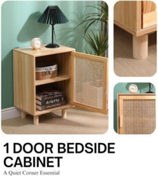 Spot On Dealz Rattan Bedside Table Cabinet With 1 Door Frame With Pb And Melamine Rattan Decoration 2 Tier Storage Pine Wooden Legs - thumbnail 2