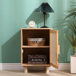 Spot On Dealz Rattan Bedside Table Cabinet With 1 Door Frame With Pb And Melamine Rattan Decoration 2 Tier Storage Pine Wooden Legs - thumbnail 6