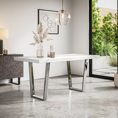 More4Homes Aria 4-6 Seater Dining Table Modern White Marble Effect Table Top W Chrome Legs - image 1