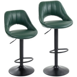 Wyld Haus Nira Set Of 2 Dark Green Faux Leather Counter Height Swivel Bar Stools - Adjustable.