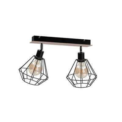 Luminosa Lighting Luminosa Atwood Twin Ceiling Spotlight Black, Wood, 53Cm, 2X E27