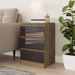 Urbn-Living Urbnliving 62Cm Height Glossy 3 Drawers Bedside Cabinet Chest Of Drawers With Smooth Metal Runner Oak & Grey - thumbnail 1