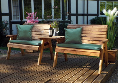 Charles Taylor Trading Twin Bench Set Straight With Cushions - W264 X D90 X H98 - Fully Assembled - Green - image 1