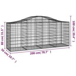 Berkfield Durable Arched Gabion Baskets 7 Pcs 200X50X80/100 Cm Galvanised Iron - thumbnail 6