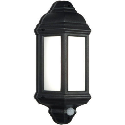 Traditional Ip44 Wall Lantern Light With Pir - 7W Cool White Led - Matt Black - image 1