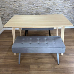 Doubs Dining Table And 2 Grey Velvet Benches Set, Oak Effect 3-Piece Dining Set - thumbnail 3