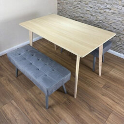 Doubs Dining Table And 2 Grey Velvet Benches Set, Oak Effect 3-Piece Dining Set - thumbnail 2