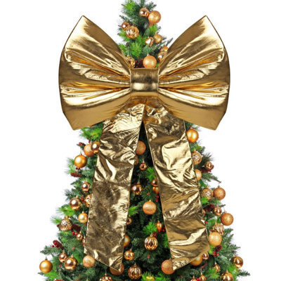 Large Velvet Christmas Bow 80X120Cm Gold Decorative Bow For Tree Topper Front Door Wreath And Stair Display Reusable - image 1