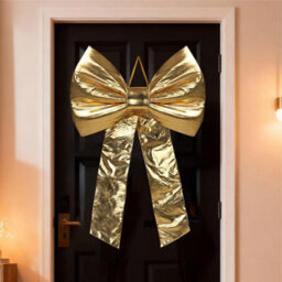 Large Velvet Christmas Bow 80X120Cm Gold Decorative Bow For Tree Topper Front Door Wreath And Stair Display Reusable - thumbnail 4