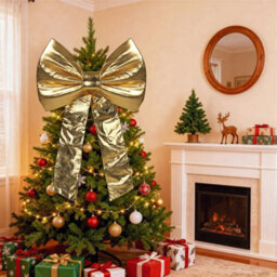 Large Velvet Christmas Bow 80X120Cm Gold Decorative Bow For Tree Topper Front Door Wreath And Stair Display Reusable - thumbnail 5