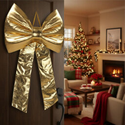 Large Velvet Christmas Bow 80X120Cm Gold Decorative Bow For Tree Topper Front Door Wreath And Stair Display Reusable - thumbnail 6