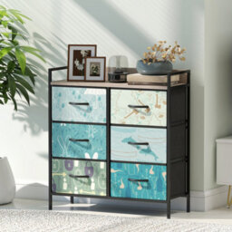 Homcom 6-Drawer Chest Of Drawers, Fabric Dresser With Open Shelf, Blue - thumbnail 8