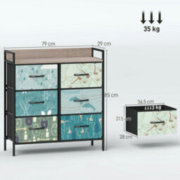 Homcom 6-Drawer Chest Of Drawers, Fabric Dresser With Open Shelf, Blue - thumbnail 3